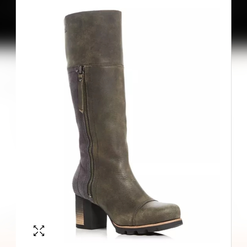 Sorel Addington Waterproof High-Heel Tall Boots in Hunter Green & Black, sz 8